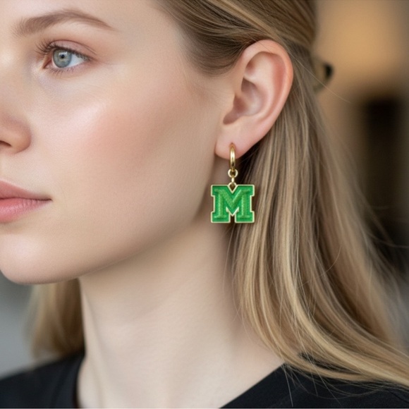 Jewelry - Green Initial 'M' Earrings